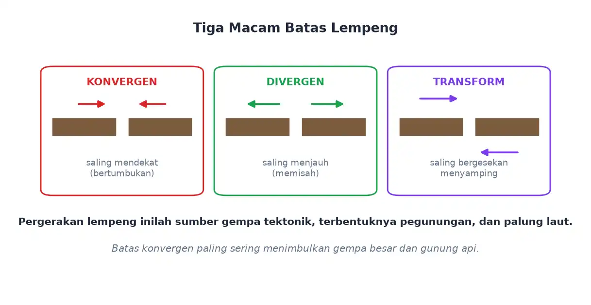 Batas lempeng konvergen divergen dan transform
