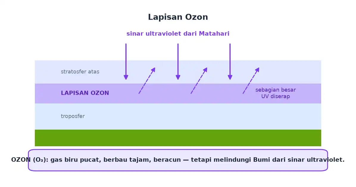 Lapisan ozon di stratosfer menyerap sinar ultraviolet dari matahari