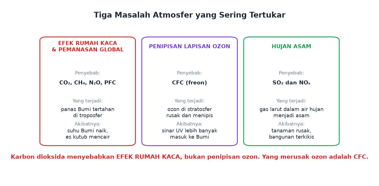 Perbandingan efek rumah kaca penipisan ozon dan hujan asam