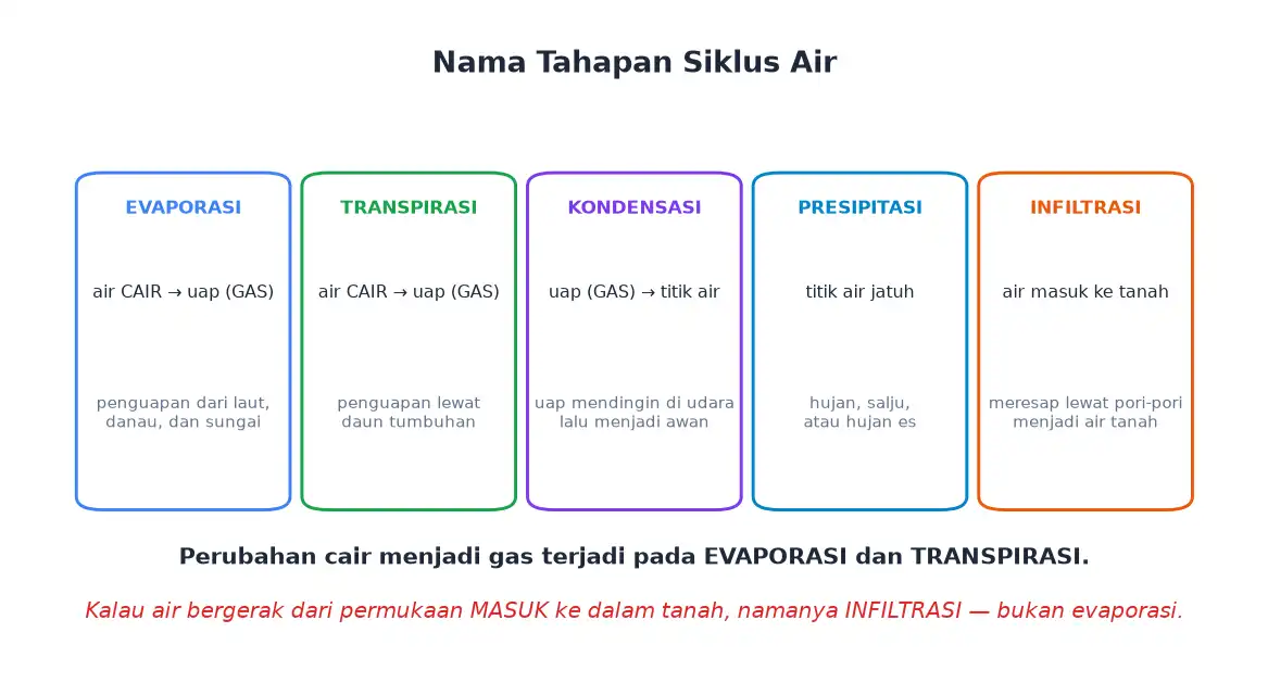 Nama tahapan siklus air dan perubahan wujud pada masing-masing tahap