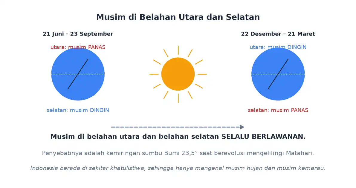 Musim di belahan bumi utara dan selatan selalu berlawanan