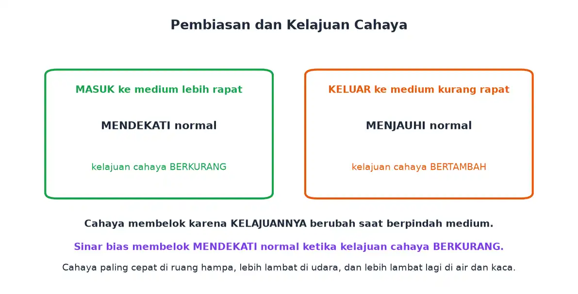 Hubungan arah pembiasan dengan berkurang atau bertambahnya kelajuan cahaya