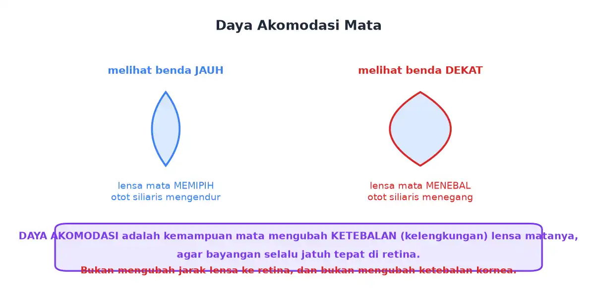 Lensa mata menebal saat melihat benda dekat dan menipis saat melihat benda jauh