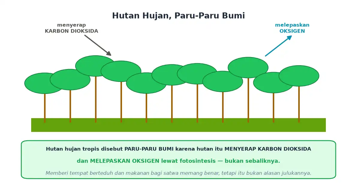 Hutan hujan menyerap karbon dioksida dan melepaskan oksigen