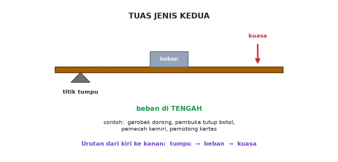 Tuas jenis kedua dengan beban di tengah