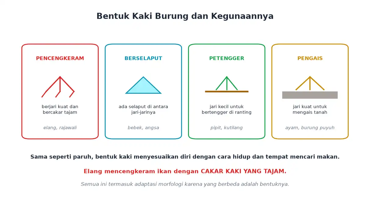 Kaki pencengkeram berselaput petengger dan pengais pada burung