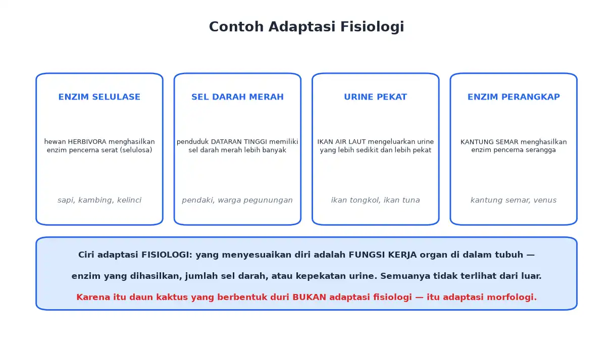 Contoh adaptasi fisiologi enzim selulase sel darah merah urine pekat dan enzim perangkap