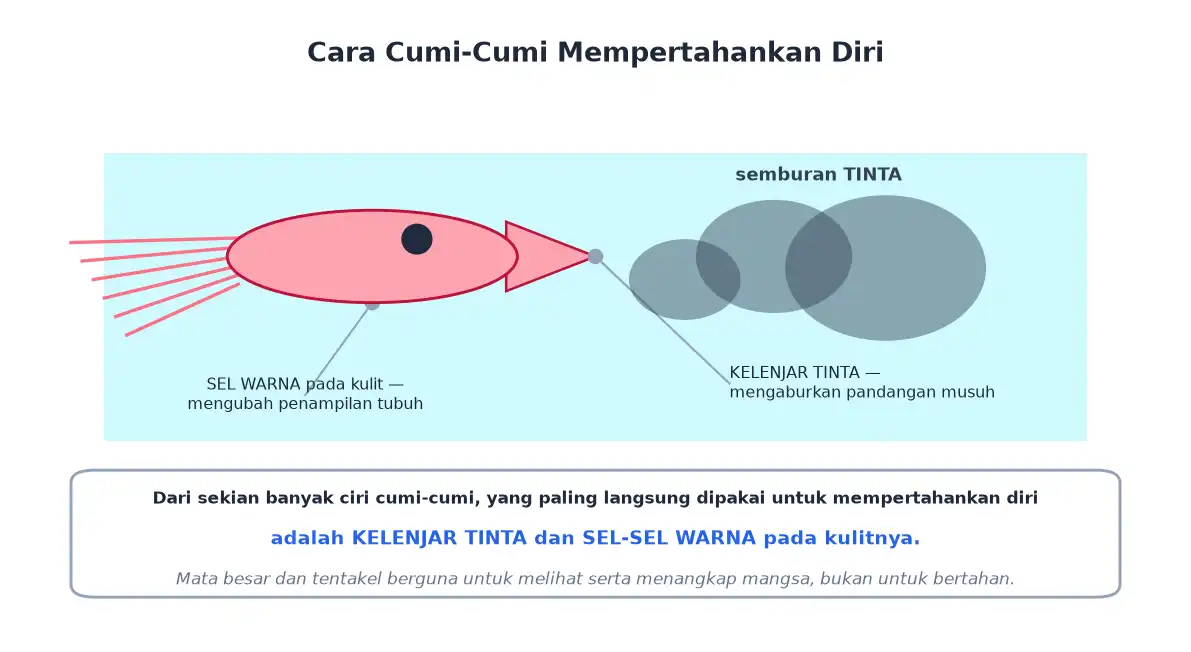 Cumi-cumi menyemprotkan tinta dan memiliki sel warna pada kulitnya