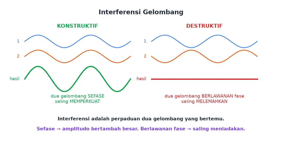 Interferensi konstruktif yang saling memperkuat dan destruktif yang saling melemahkan