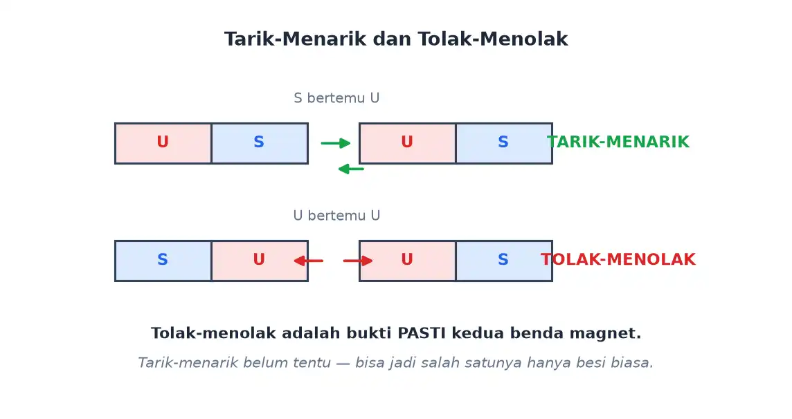 Kutub tidak senama tarik-menarik dan kutub senama tolak-menolak