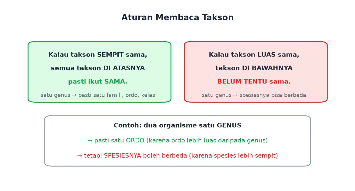 Aturan bahwa takson sempit yang sama berarti takson di atasnya pasti sama