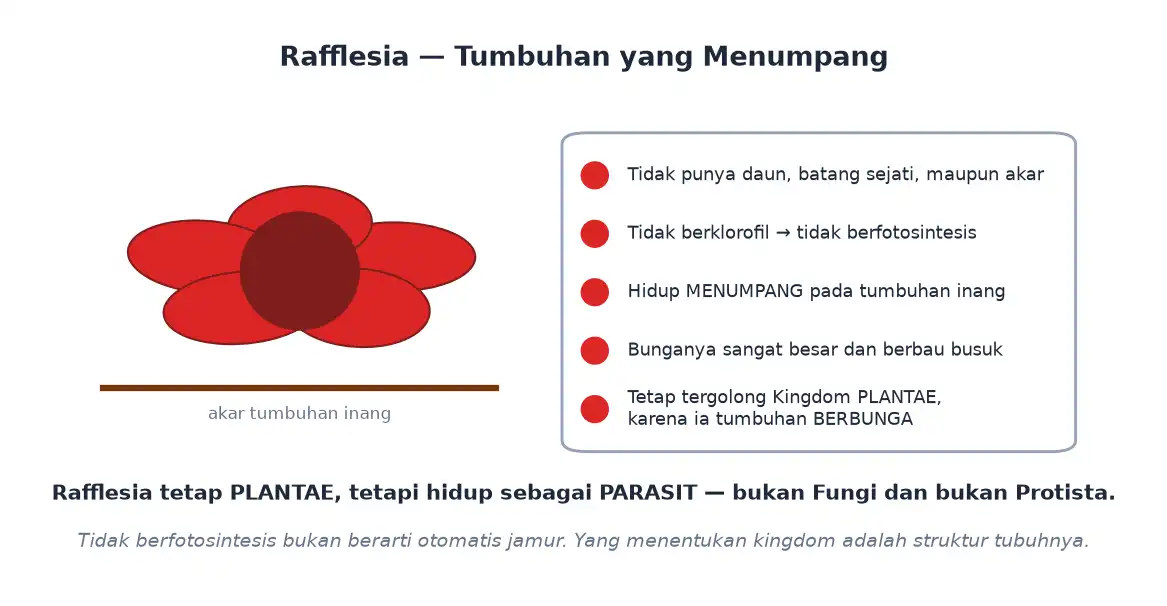 Rafflesia sebagai tumbuhan berbunga yang hidup parasit tanpa daun batang dan akar