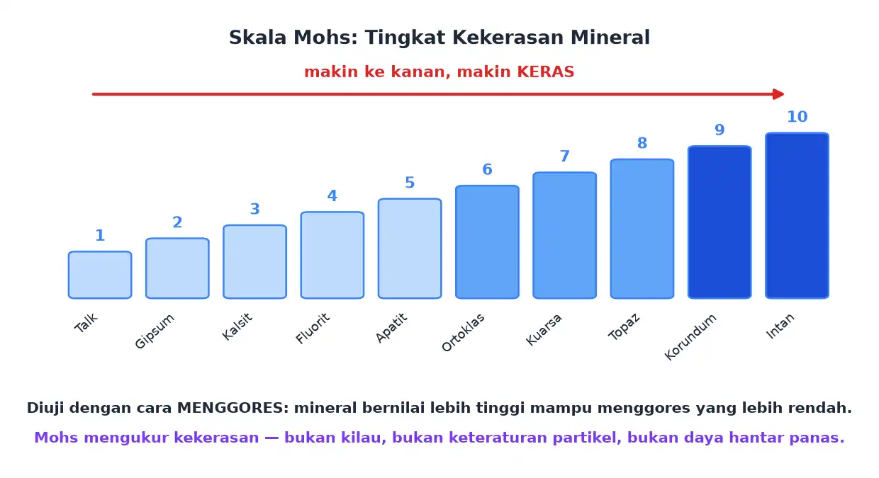 Sepuluh mineral skala Mohs dari talk bernilai satu sampai intan bernilai sepuluh