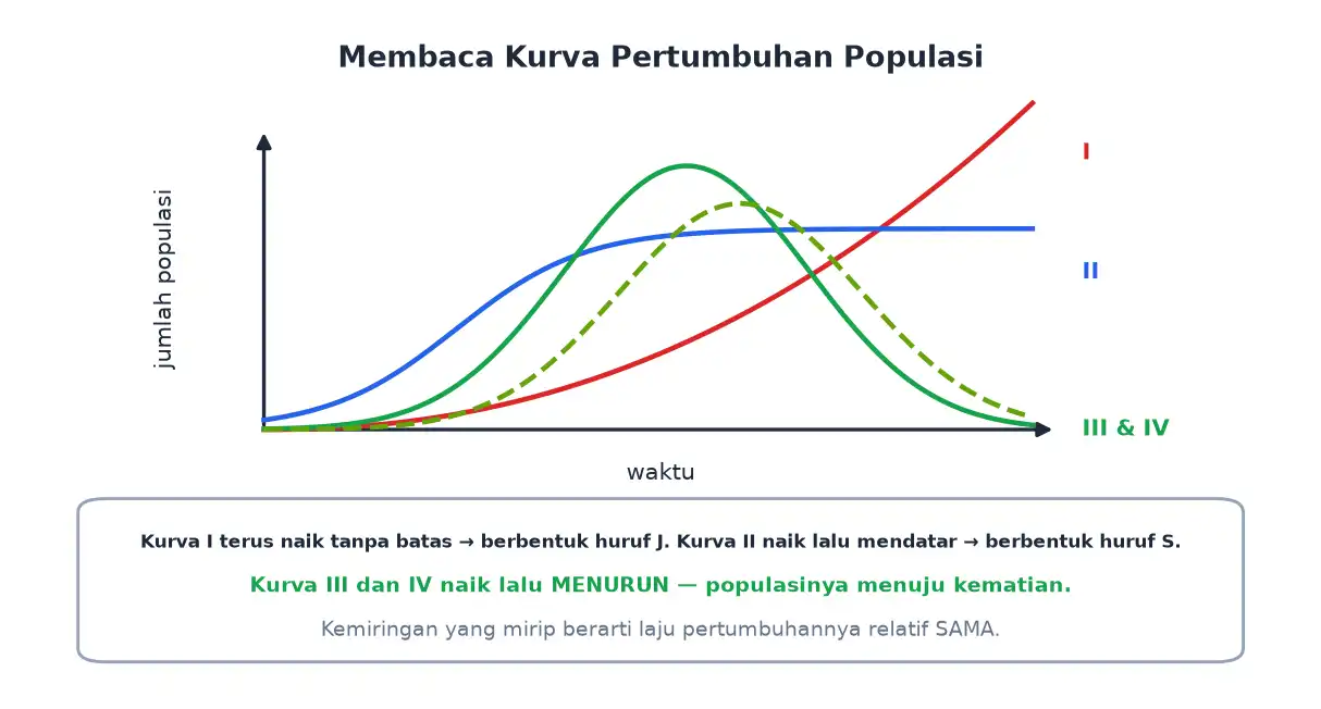 Empat kurva pertumbuhan populasi berbentuk huruf J huruf S dan kurva yang menurun