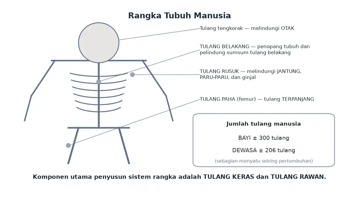 Rangka manusia tengkorak tulang belakang tulang rusuk dan tulang paha