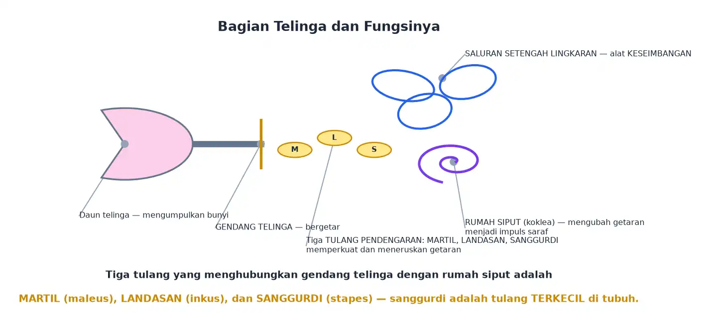 Bagian telinga daun telinga gendang tulang pendengaran rumah siput dan saluran setengah lingkaran