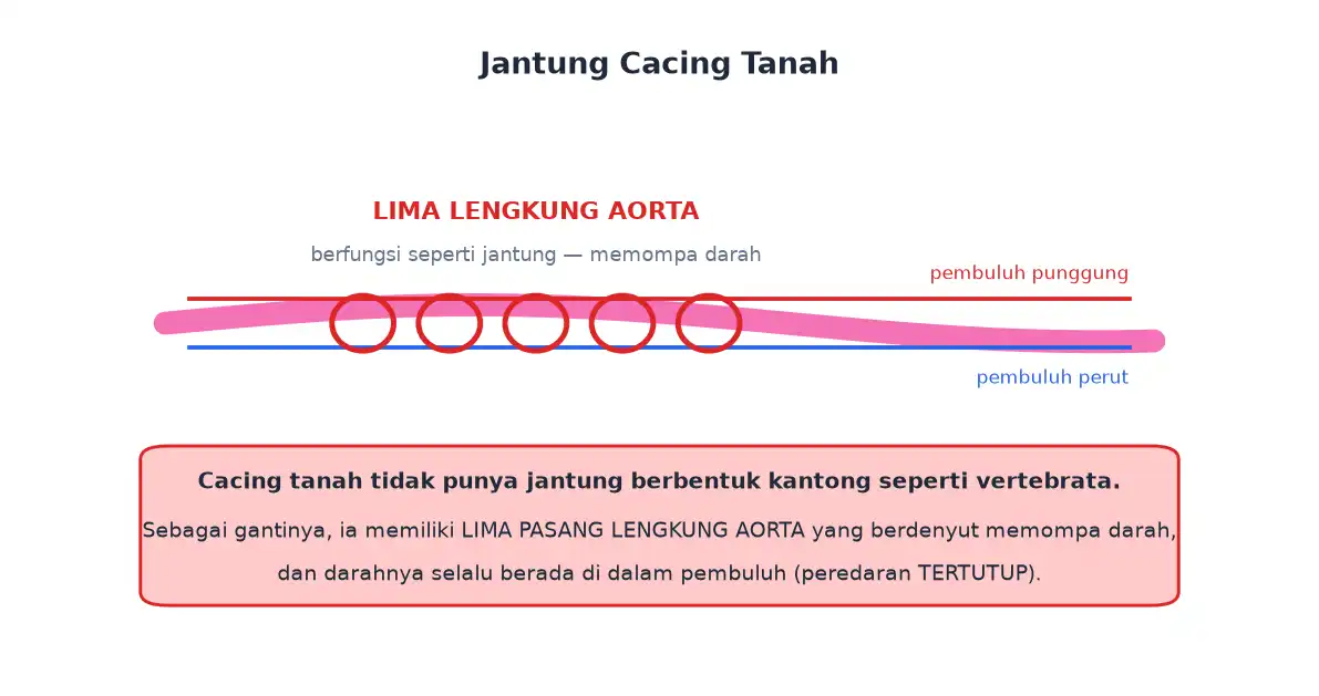 Lima lengkung aorta pada cacing tanah yang berfungsi seperti jantung