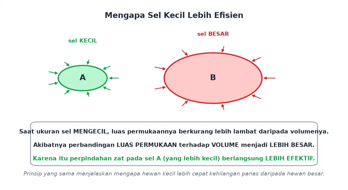 Sel kecil punya perbandingan luas permukaan terhadap volume lebih besar