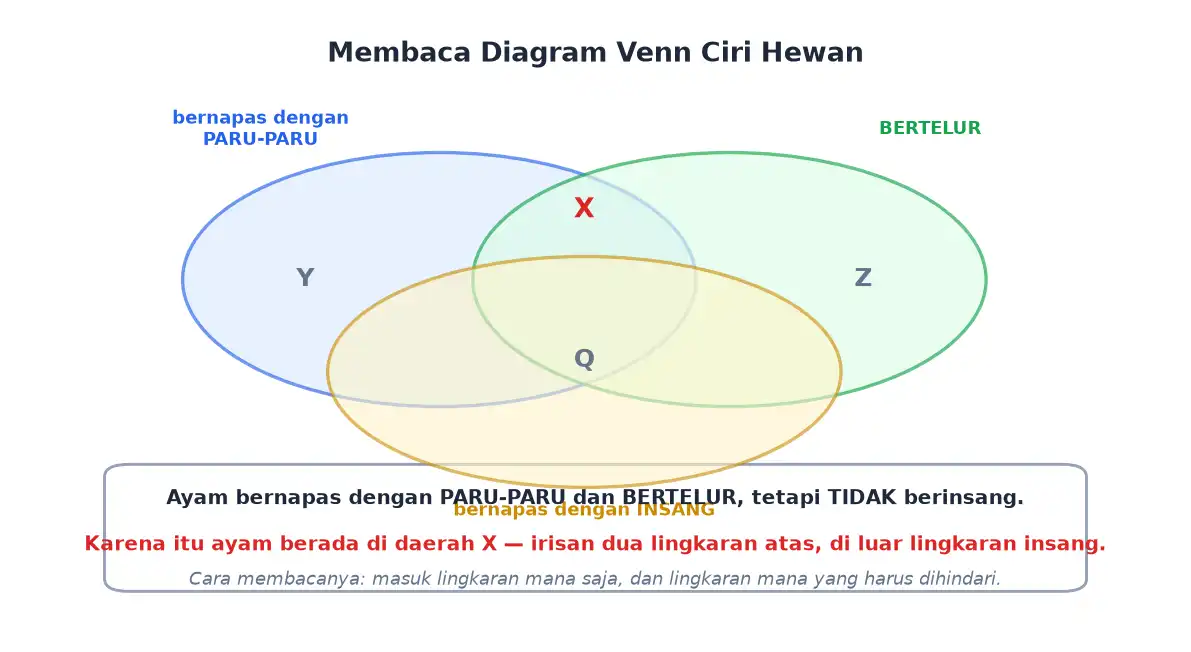 Diagram Venn ciri hewan bernapas paru-paru bertelur dan berinsang
