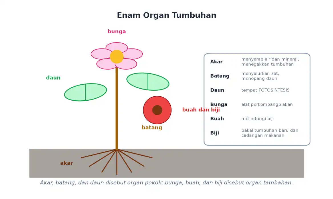 Enam organ tumbuhan yaitu akar batang daun bunga buah dan biji beserta fungsinya