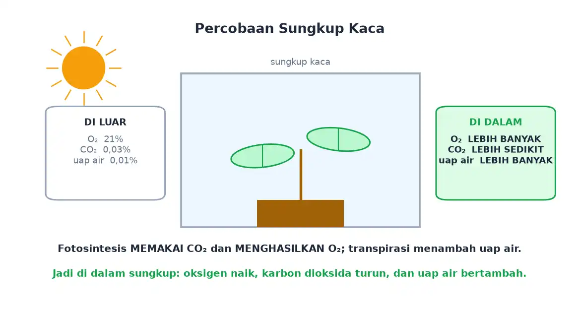 Perbandingan komposisi gas di dalam dan di luar sungkup kaca berisi tanaman