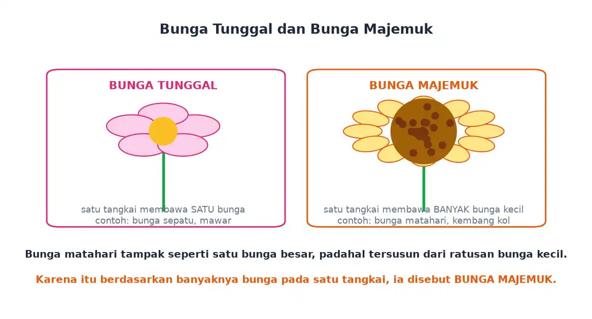 Bunga tunggal satu bunga per tangkai dan bunga majemuk banyak bunga per tangkai