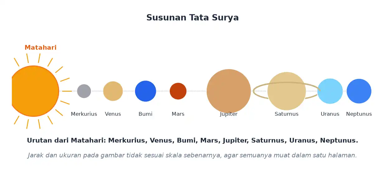 Matahari dan delapan planet berurutan dari Merkurius sampai Neptunus