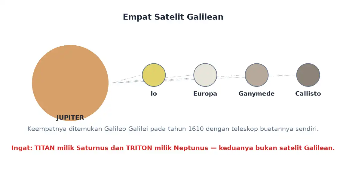Empat satelit Galilean milik Jupiter yaitu Io Europa Ganymede dan Callisto