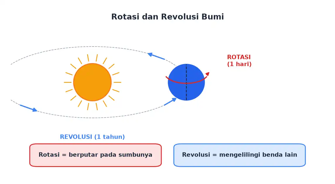 Bumi berotasi pada sumbunya dan berevolusi mengelilingi Matahari