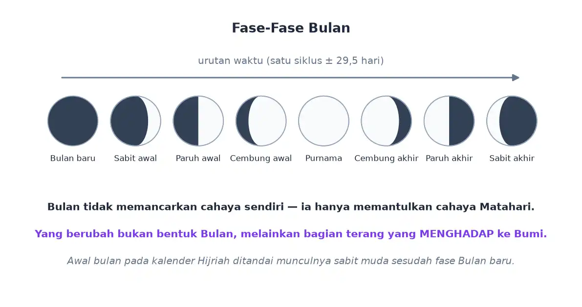 Delapan fase bulan mulai bulan baru sabit paruh purnama sampai sabit akhir