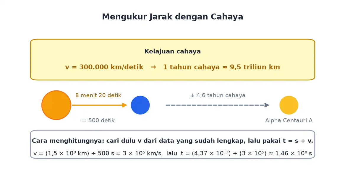 Perbandingan waktu tempuh cahaya dari matahari dan dari bintang Alpha Centauri