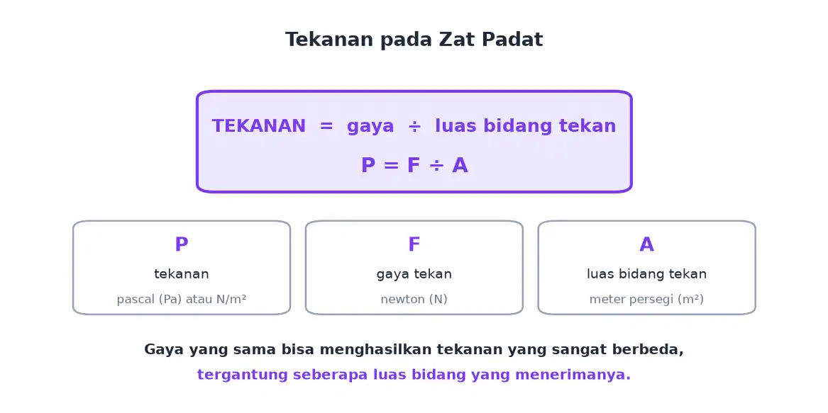 Rumus tekanan sama dengan gaya dibagi luas beserta arti tiap lambangnya