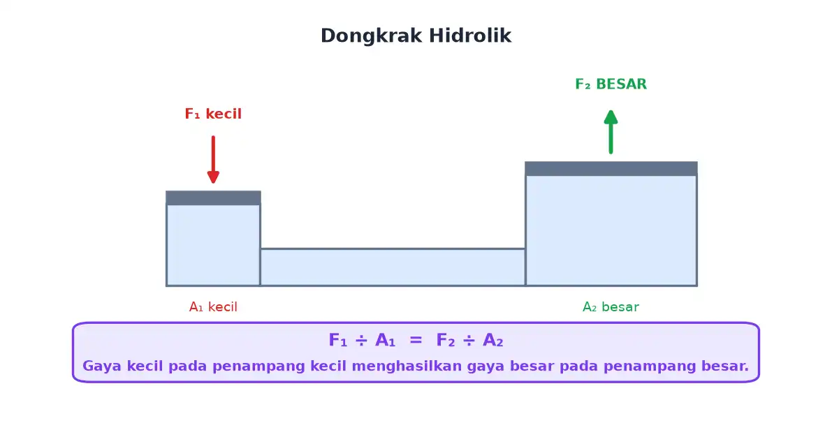 Dongkrak hidrolik dengan penampang kecil dan penampang besar