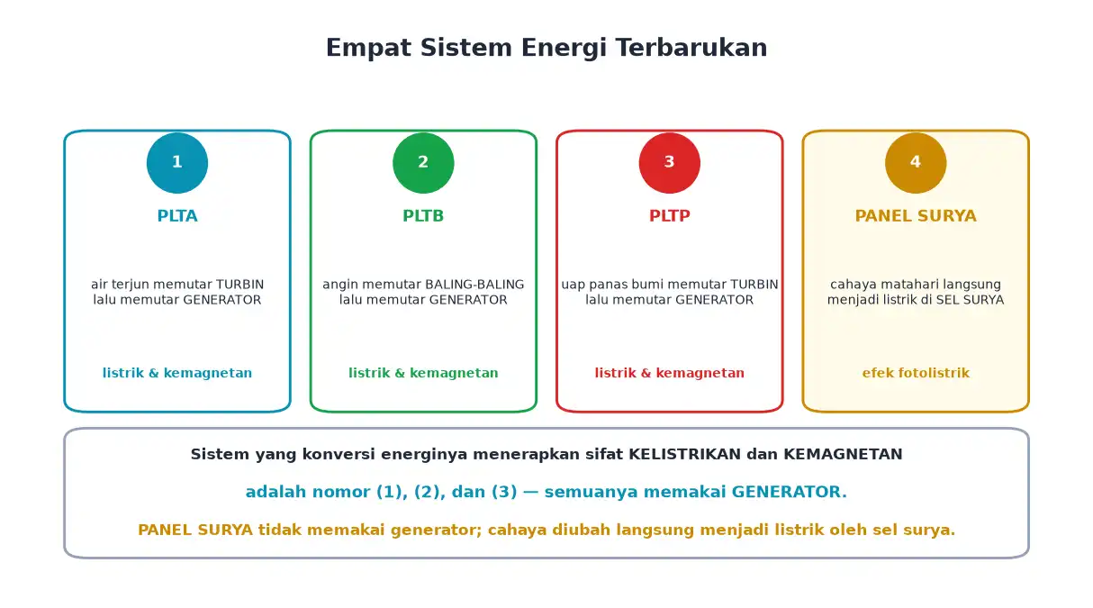 PLTA PLTB PLTP dan panel surya beserta cara konversi energinya