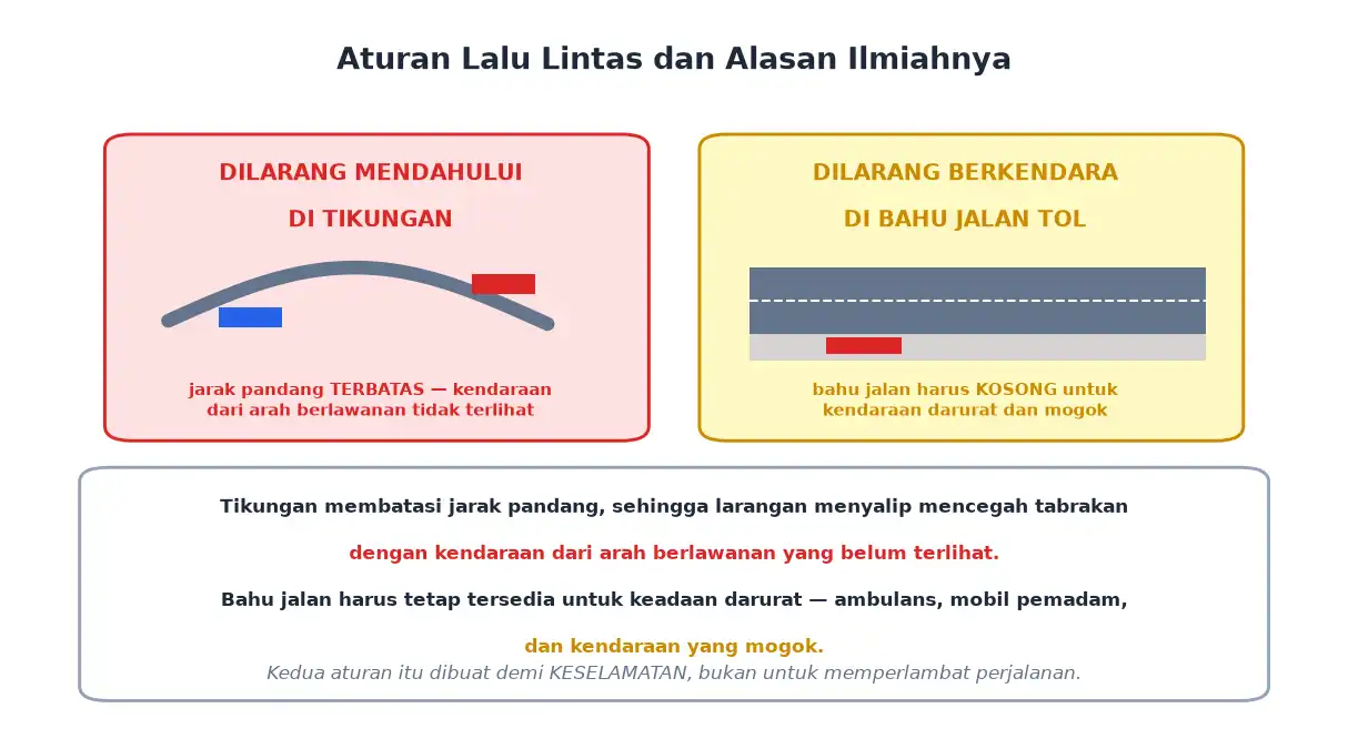 Larangan mendahului di tikungan dan larangan berkendara di bahu jalan tol
